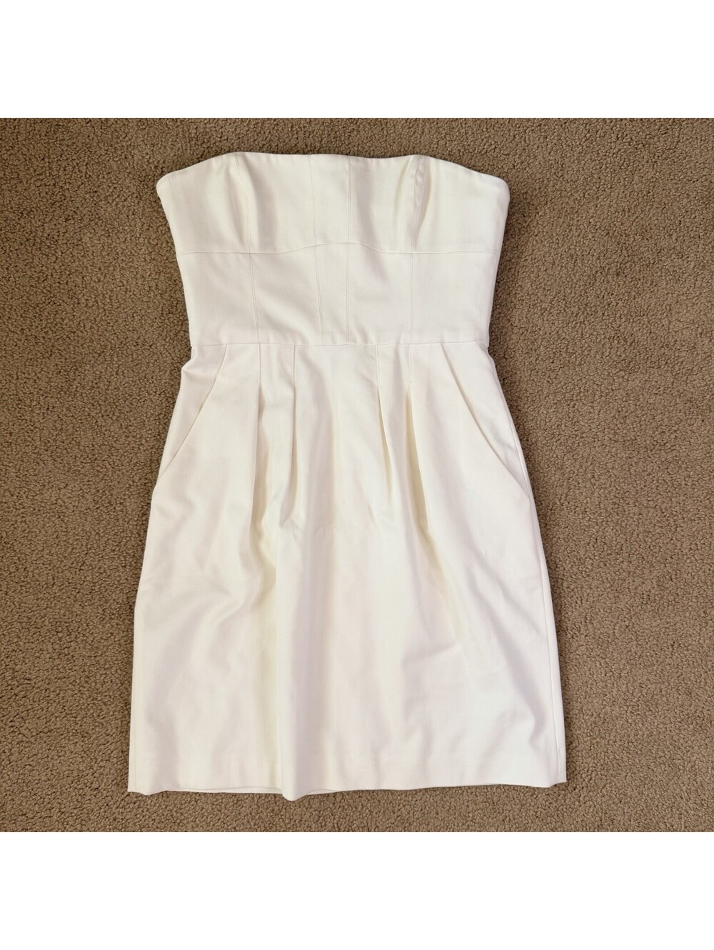 BCBG MAXAZRIA Strapless Ivory Mini Cocktail Dress With Pockets Sz 6 Pleated